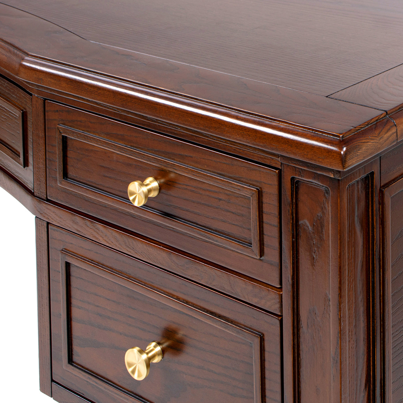 Dauphin Gold Accent 5-Drawer Wood Executive Desk Dark Walnut Ash Wood & Veneer