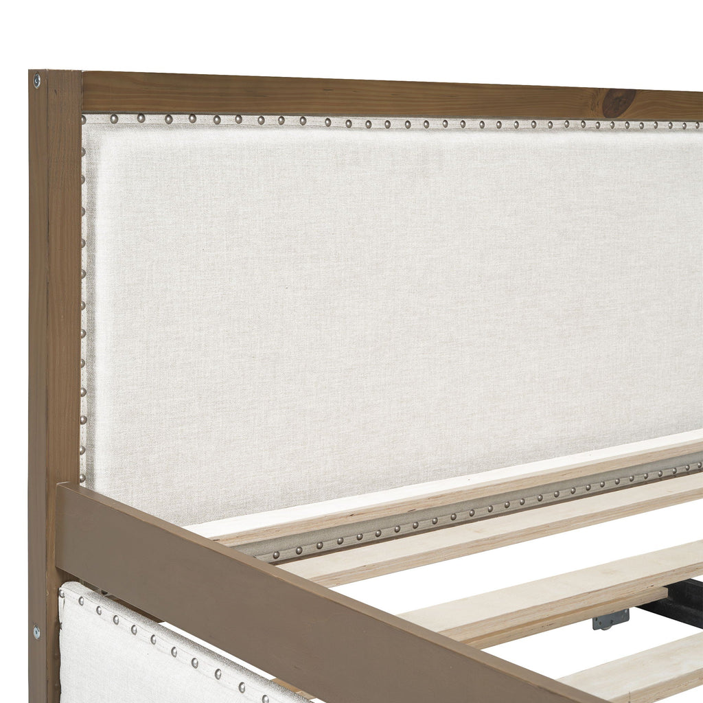 Full Size Daybed With Trundle And Nailhead Decoration - Wood
