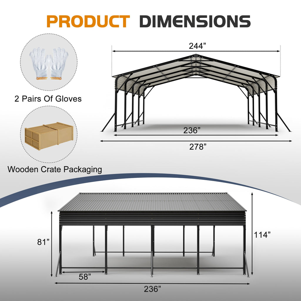 20'x20' Galvanated Steel Carport Canopy