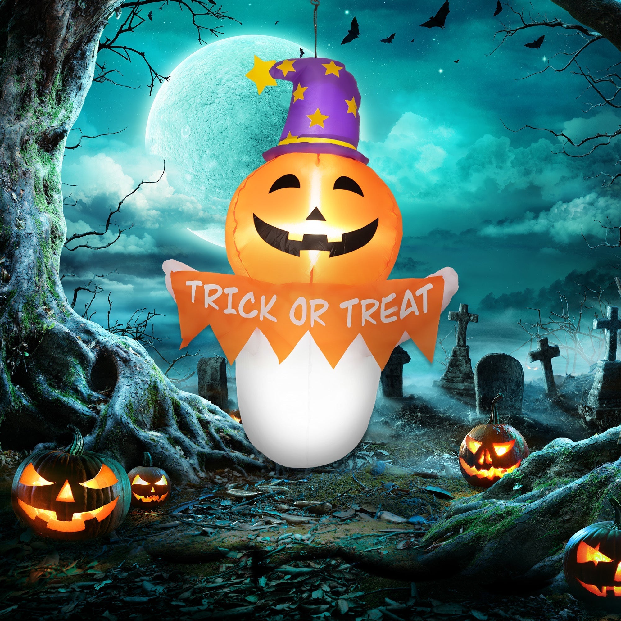 Inflatable Halloween Window Sticker Ghost with LED Lights – 41.3" Tall