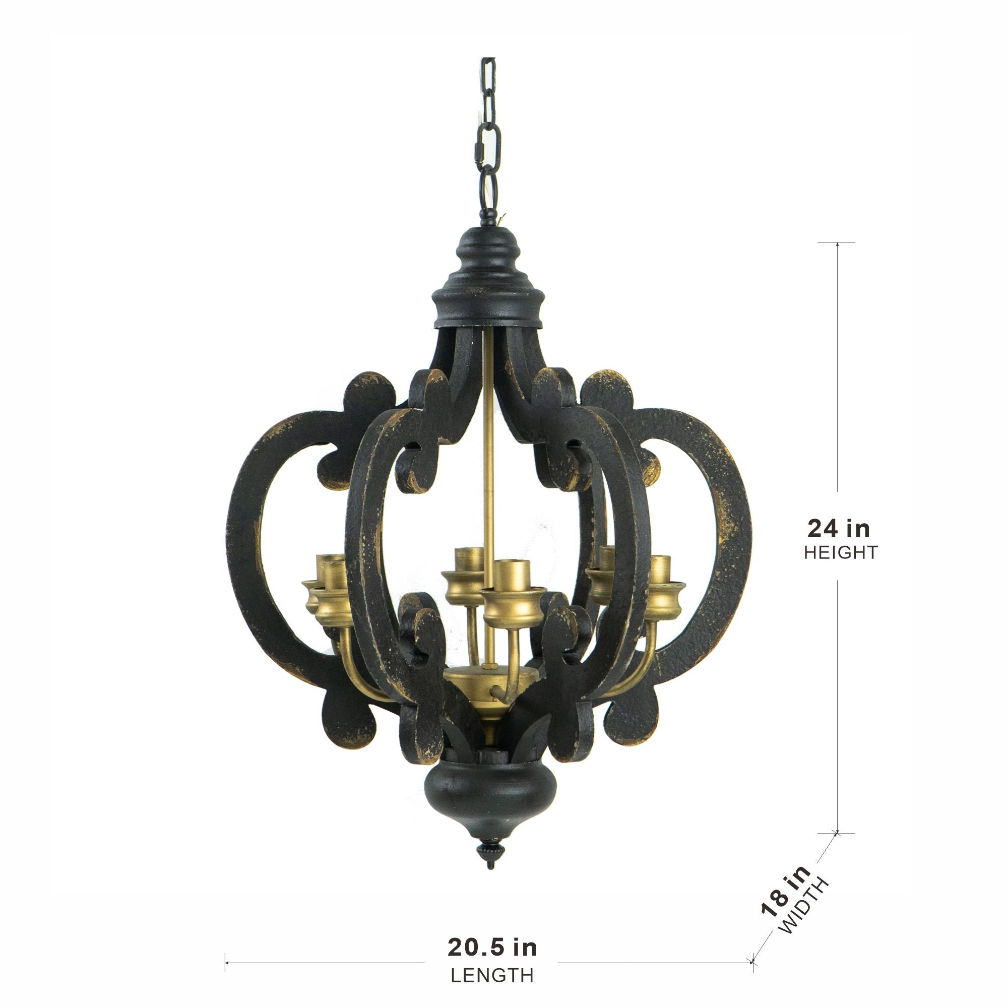 Farmhouse Chandelier, 6 Light Wood Chandelier Pendant Light Fixture With Adjustable Chain For Dining Room Living Room Entryway, Bulb Not Included