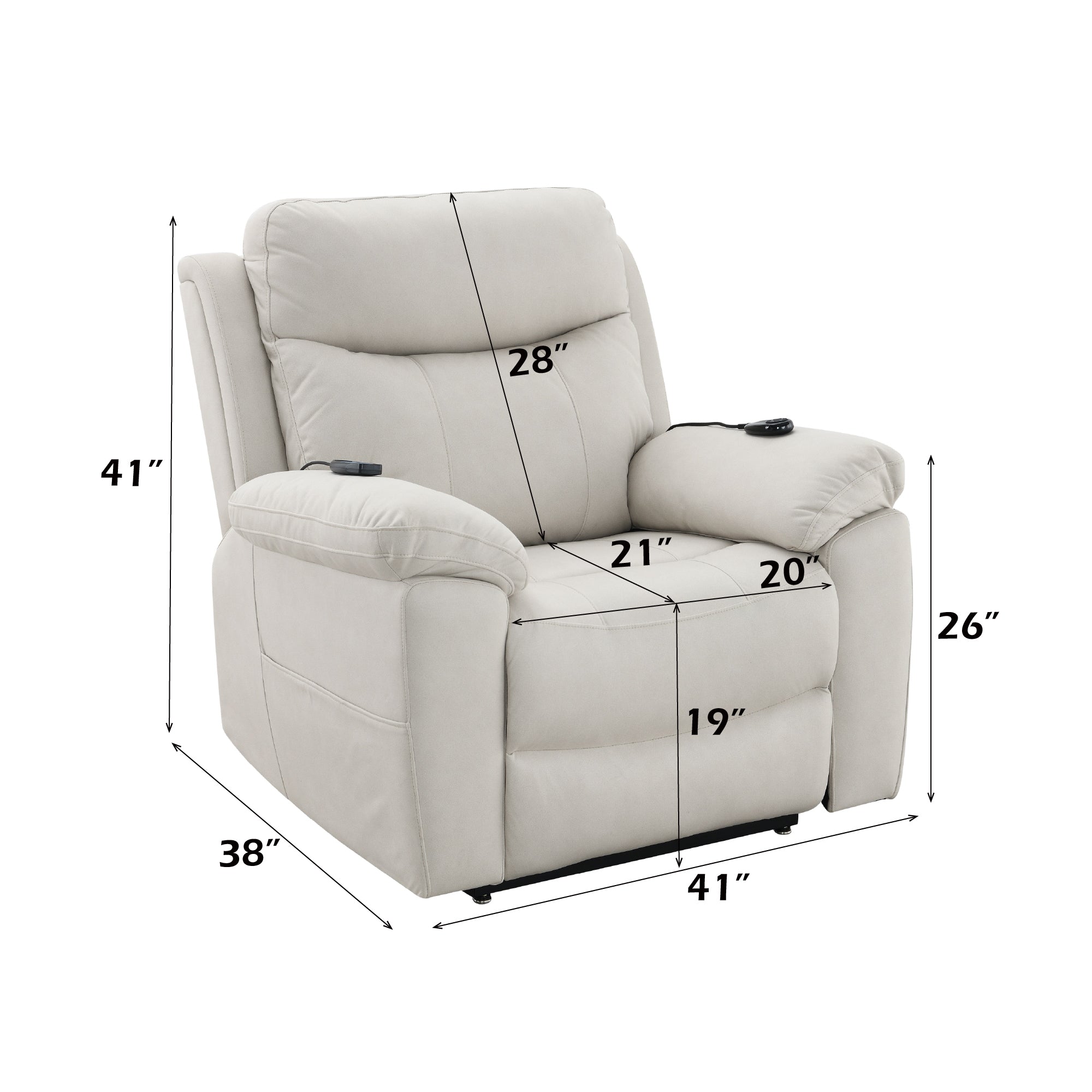 Chriki Beige Fabric Power Recliner with Lift, Heating, and Massage