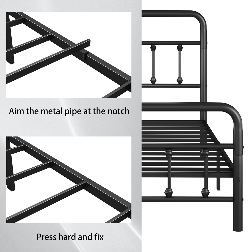 Metal Full Size Bed Frame with Headboard and Under Bed Storage