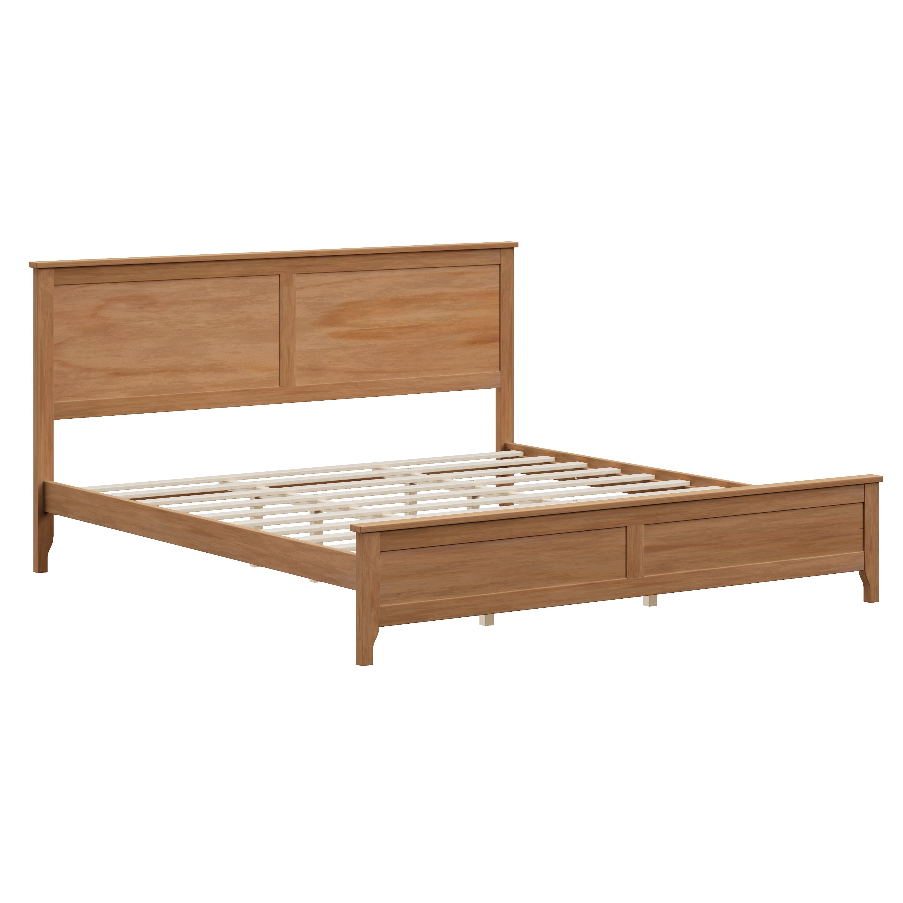 Modern Solid Wood King Size Platform Bed with Sturdy Wooden Slats Support