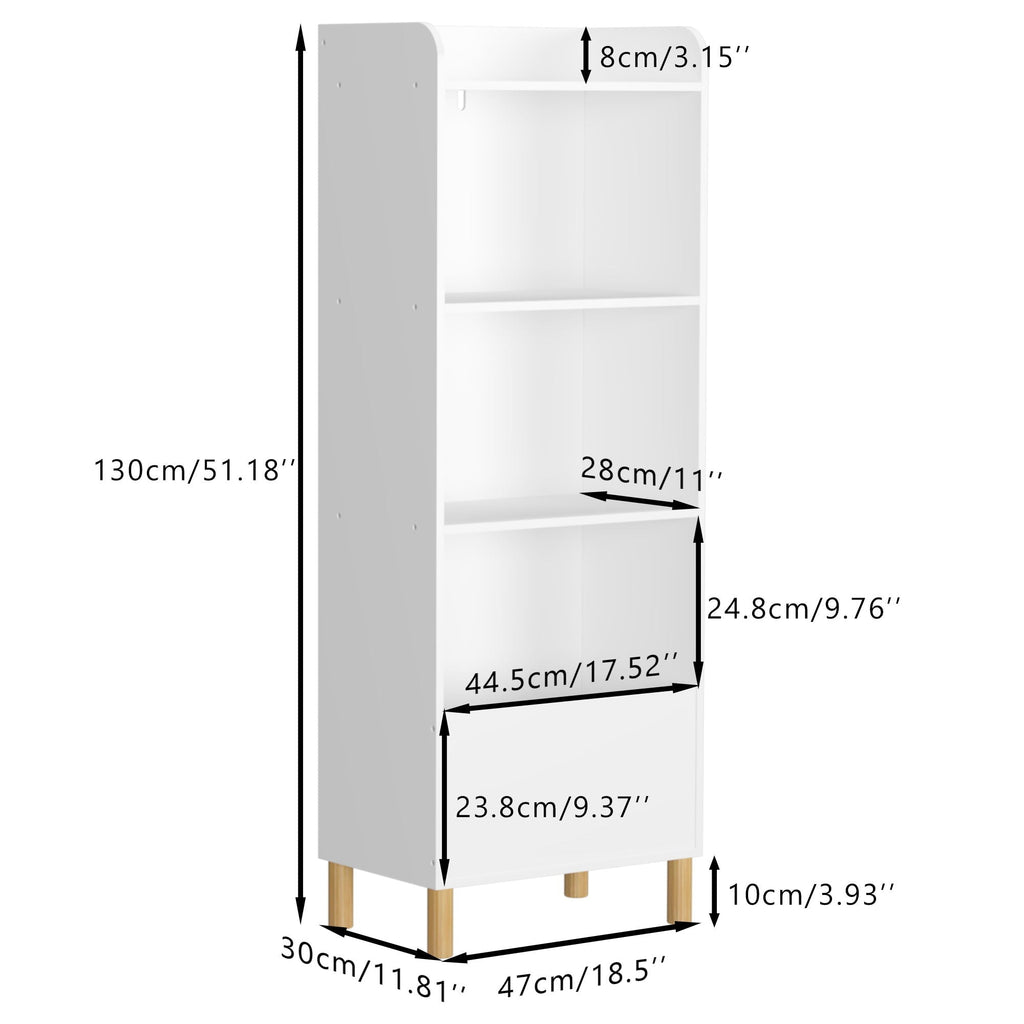 4 Tier Bookcase with Safety Restraint and Storage Cabinet - White