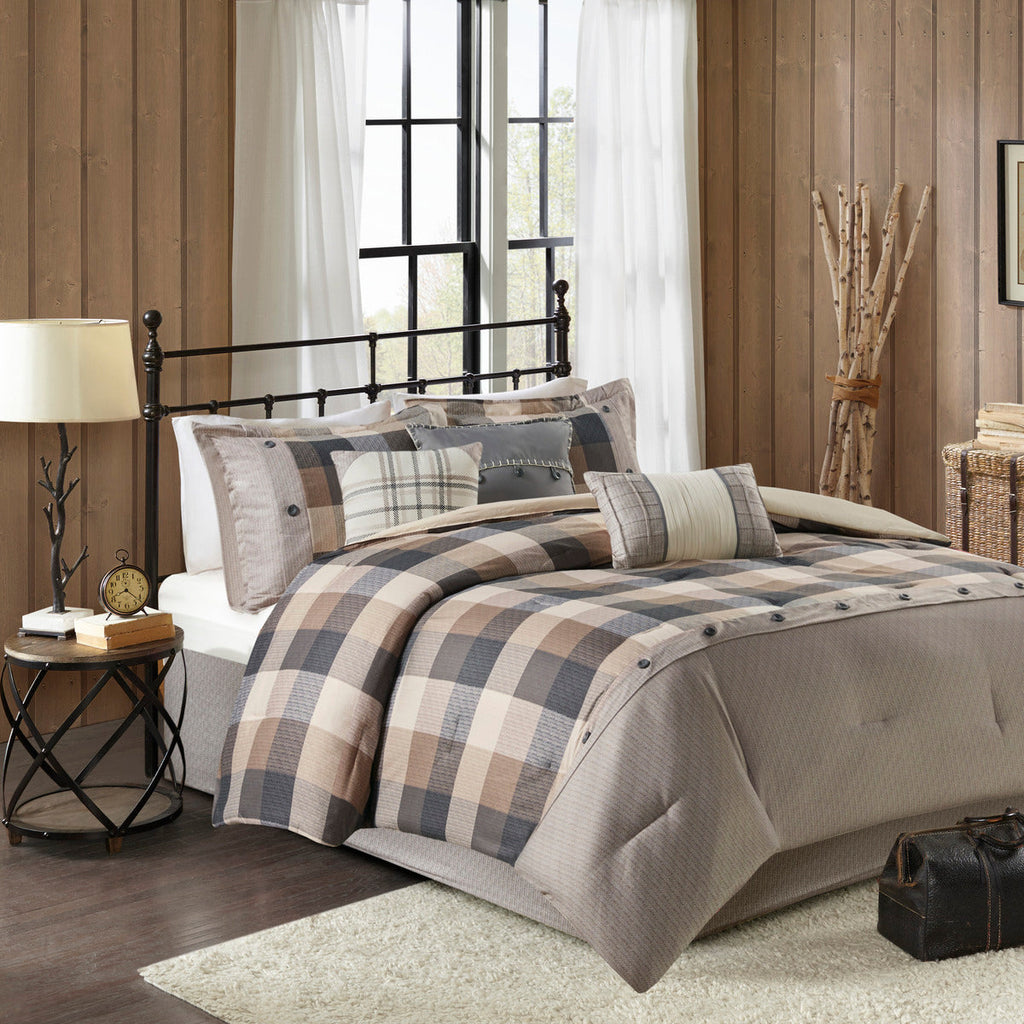 7 Piece Herringbone Comforter Set Neutral King