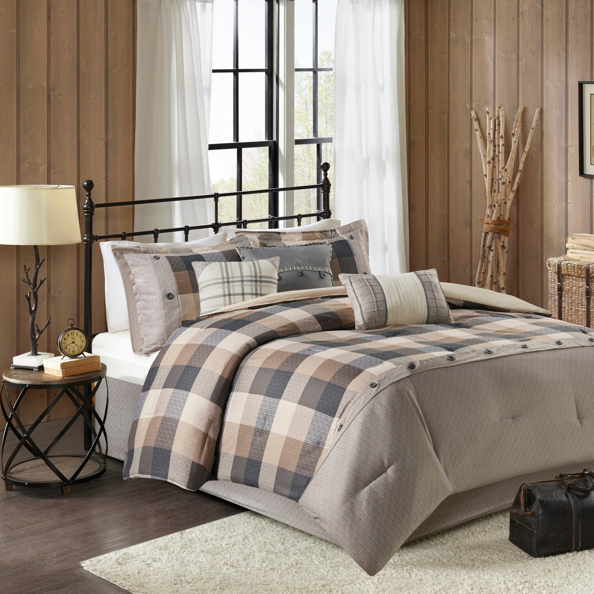 7 Piece Herringbone Comforter Set Neutral King