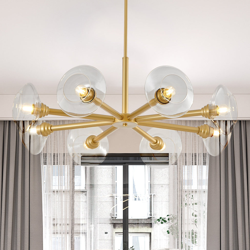 36" Modern Gold 8-Light Sputnik Chandelier with Clear Glass Shades