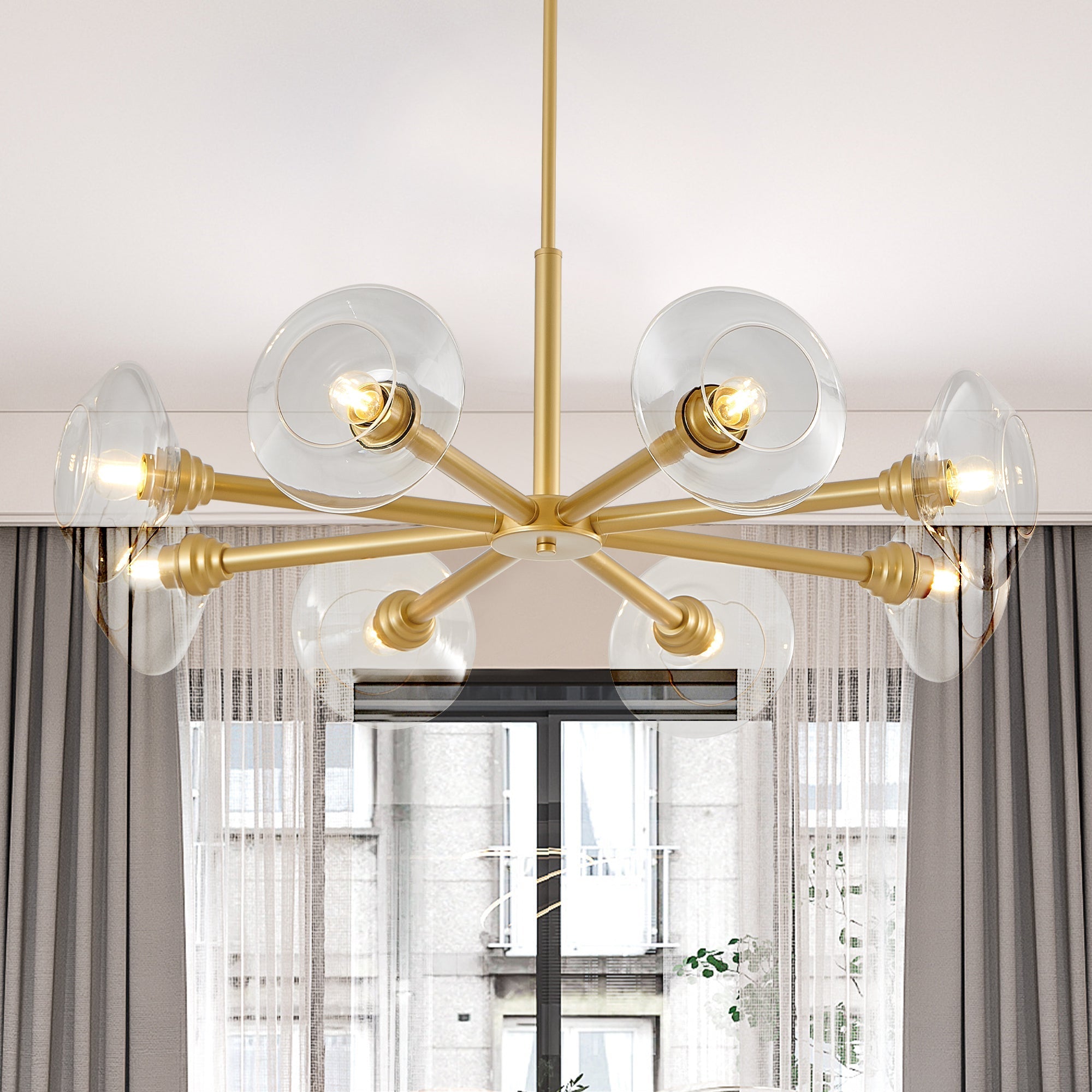 36" Modern Gold 8-Light Sputnik Chandelier with Clear Glass Shades