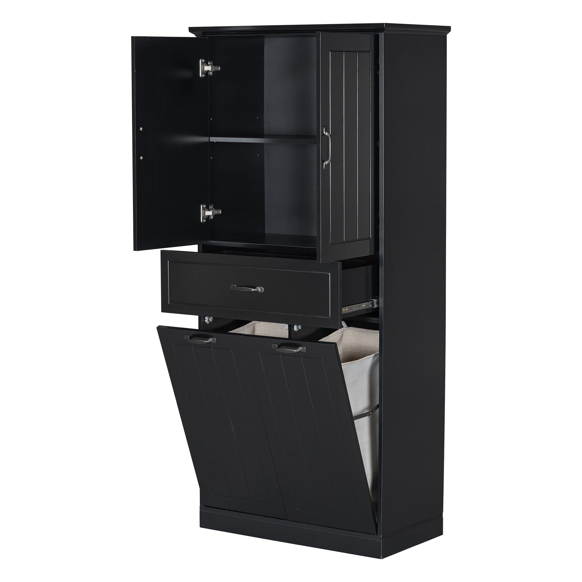 Modern Bathroom Storage Cabinet with Two Laundry Baskets, One Drawer, Adjustable Shelf