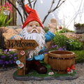 Outdoor Garden Sculpture Gnome Flower Pot Planter