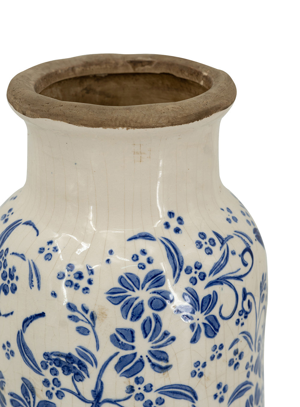 D5.7x12.5' Blue and White Ceramic Accent Vase with Traditional Floral Motifs