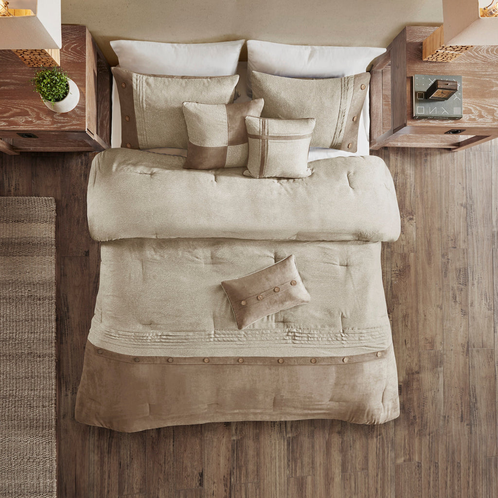 7 Piece Faux Suede Comforter Set Tan California King