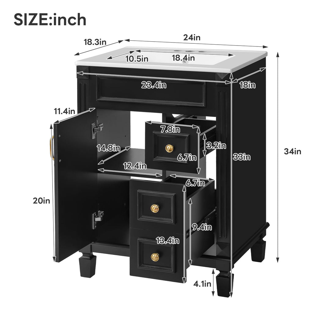 Bathroom Vanity With Sink, Compact Cabinet & 2 Drawers