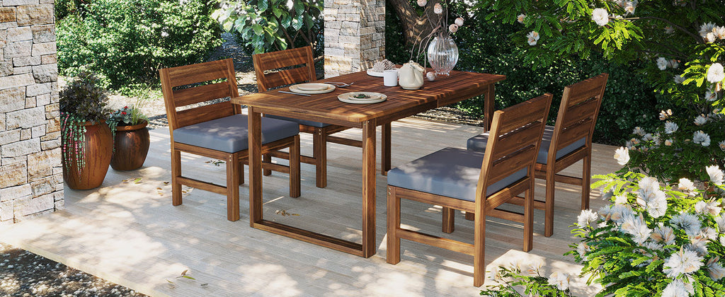 U_STYLE Farmhouse 5-Piece Outdoor Patio Dining Set with Adjustable Legs