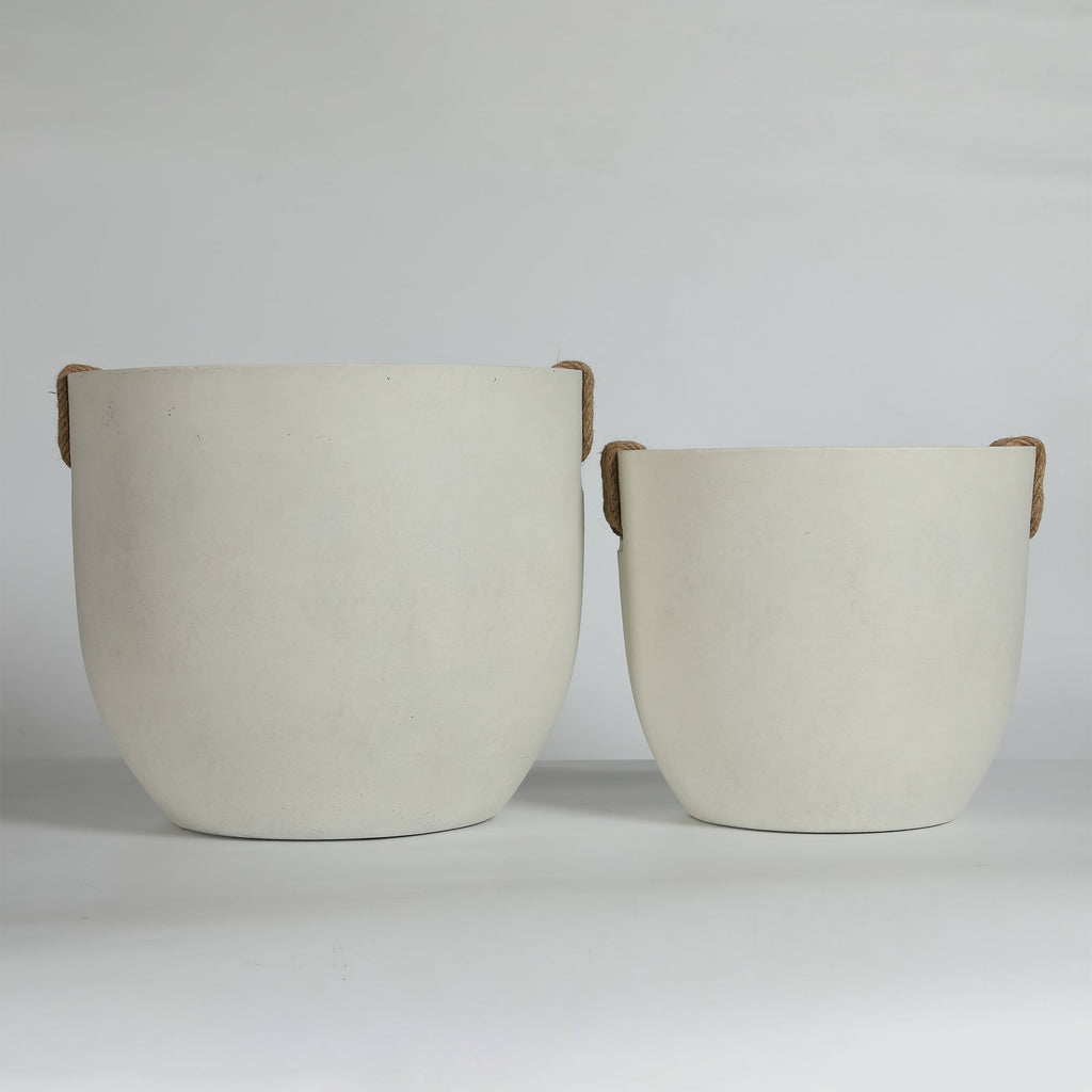 Round Concrete Planter Set of 2, Large Handmade Off White Pots