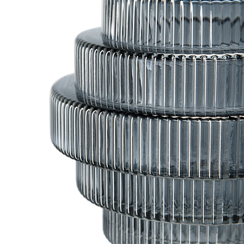 Multi-Tiered Geometric Vase with Smoked Blue Finish, Set of 2