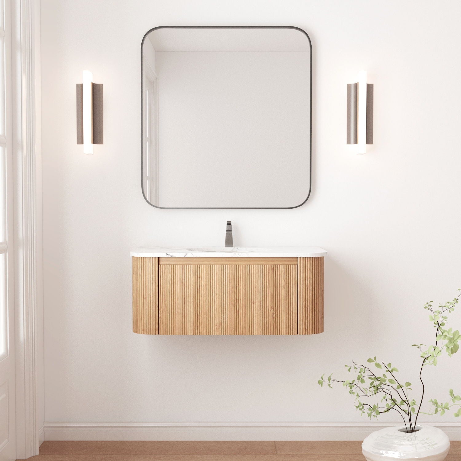Wall Mounted Bathroom Vanity With Sink - Natural Wood