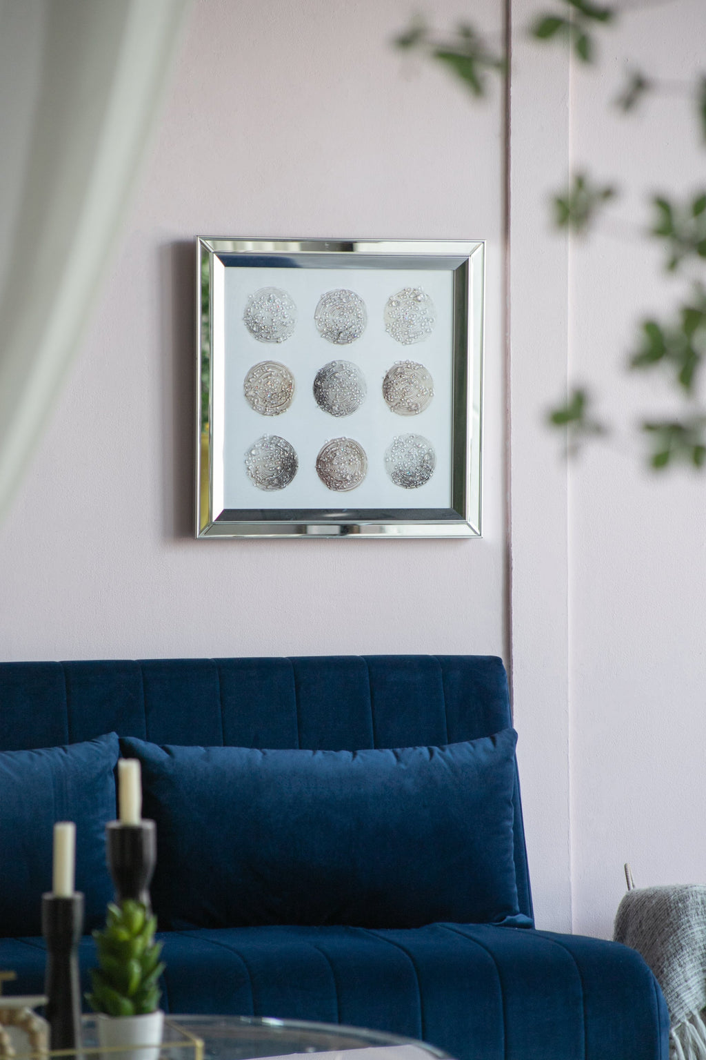Ares Crystal Mirror Framed Wall Art on Mellow Golden Tint Background