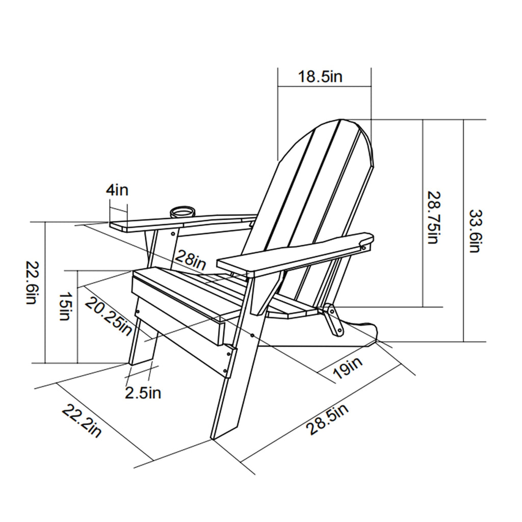 HDPE Folding Adirondack Chair with Dual Cup Holder - Gray