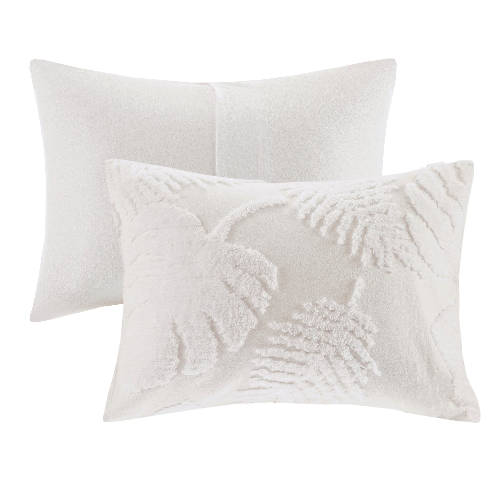 3 Piece Tufted Cotton Chenille Palm Comforter Set Off-White King/Cal King
