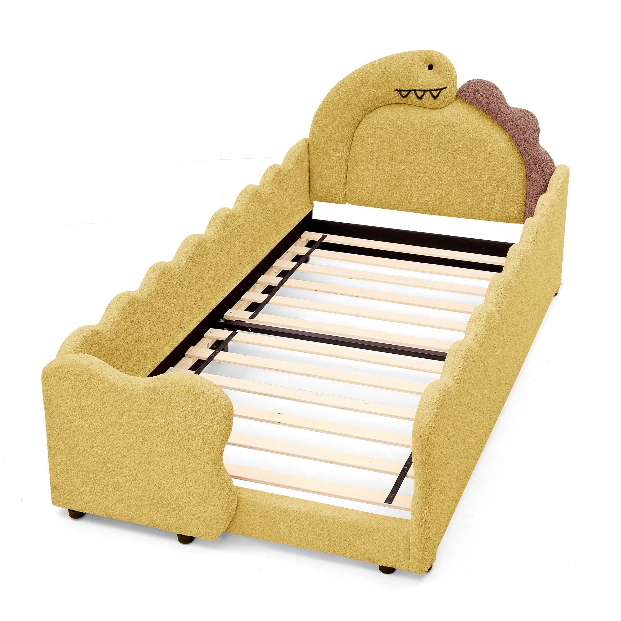 Twin Size Dinosaur-Shaped Kids Bed with Safety Guardrails