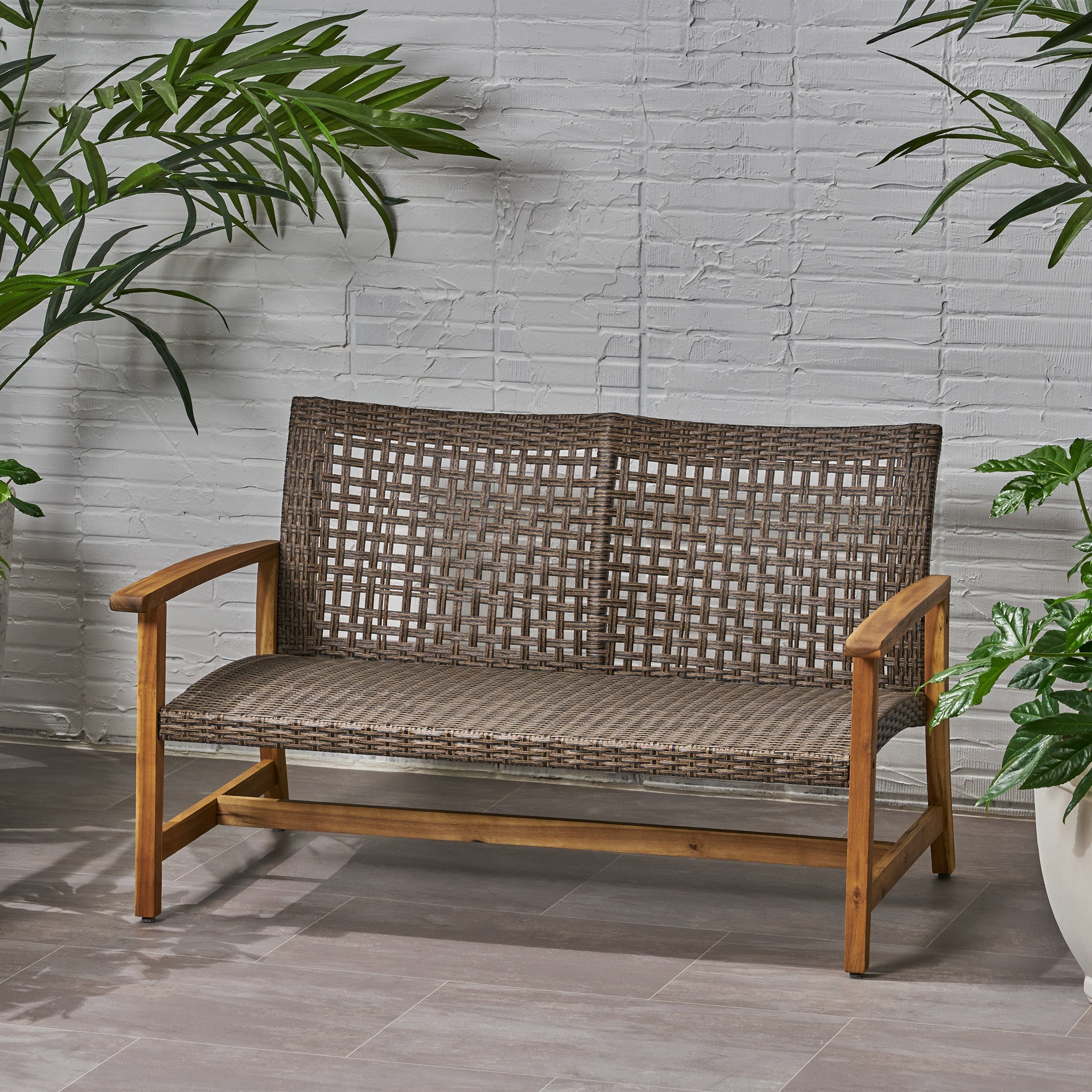 Hampton Outdoor Acacia Wood Wicker Loveseat