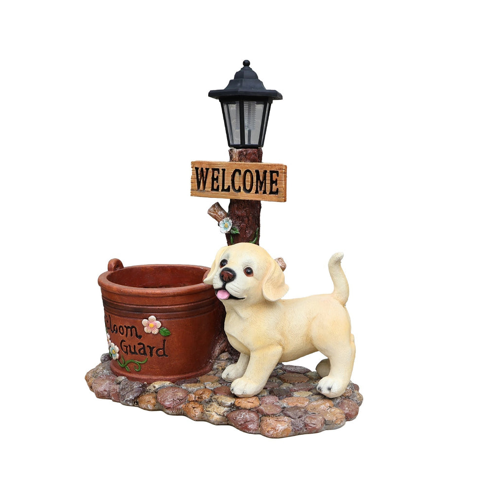 Labrador Puppy Solar Planter Garden Statue
