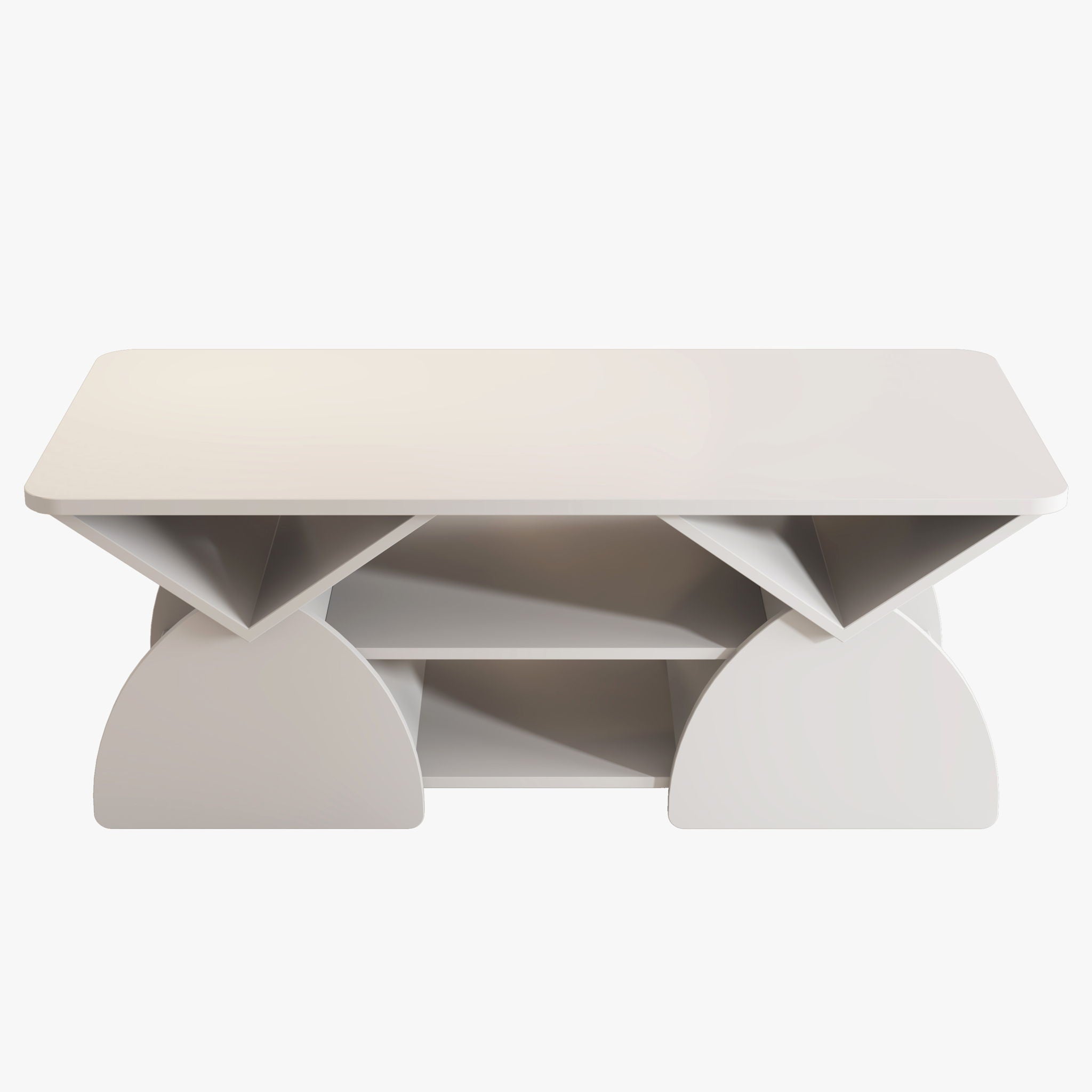 Geometric Engineered Coffee Table with Rounded Corners and Open Shelves