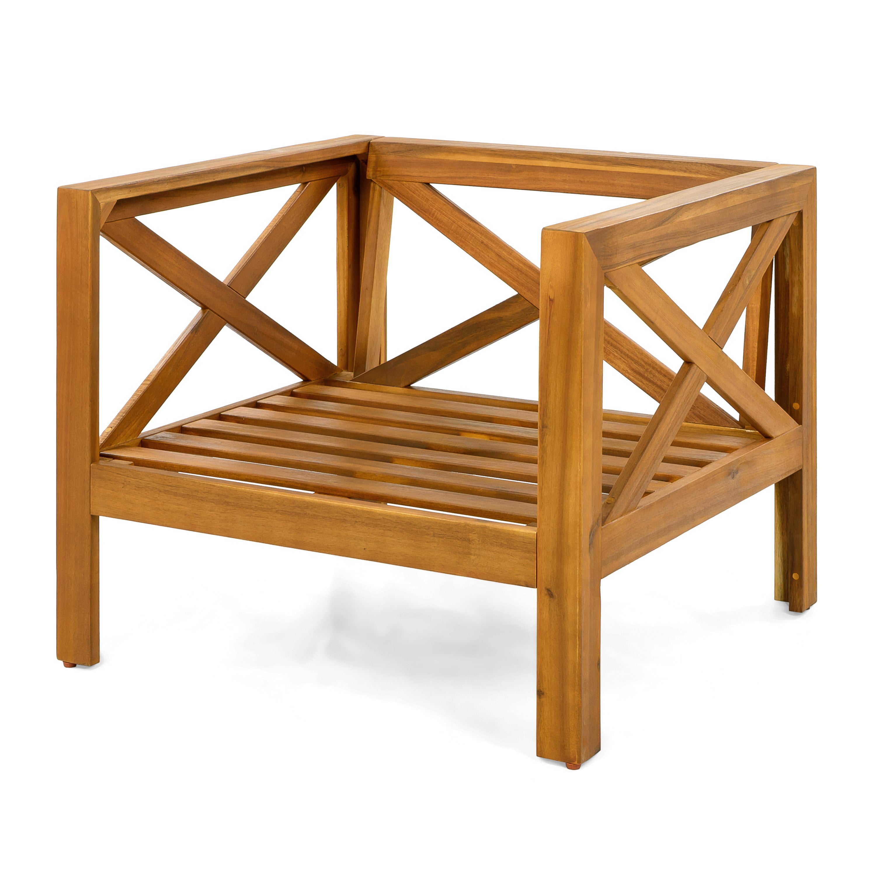 Patio Conversation Set with Foldable Acacia Wood Table and Cushioned Armchairs