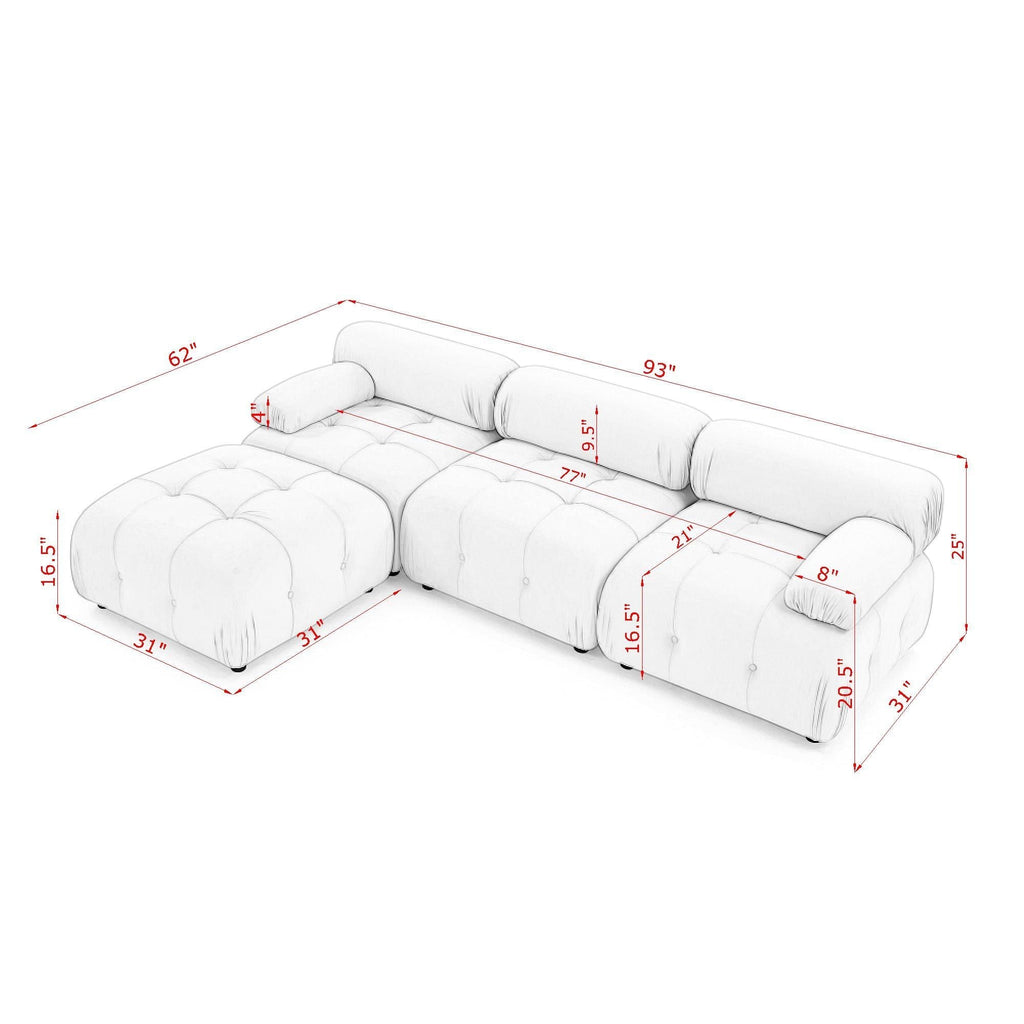 Modular Sectional Sofa, Button Tufted Design With Diy L-Shaped Layout, Reversible Ottoman