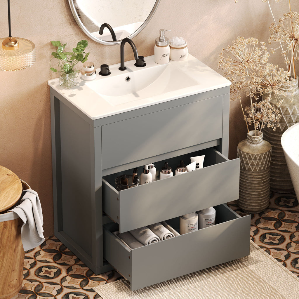 Freestanding Bathroom Vanity with Ceramic Sink and 2 Full Extension Drawers