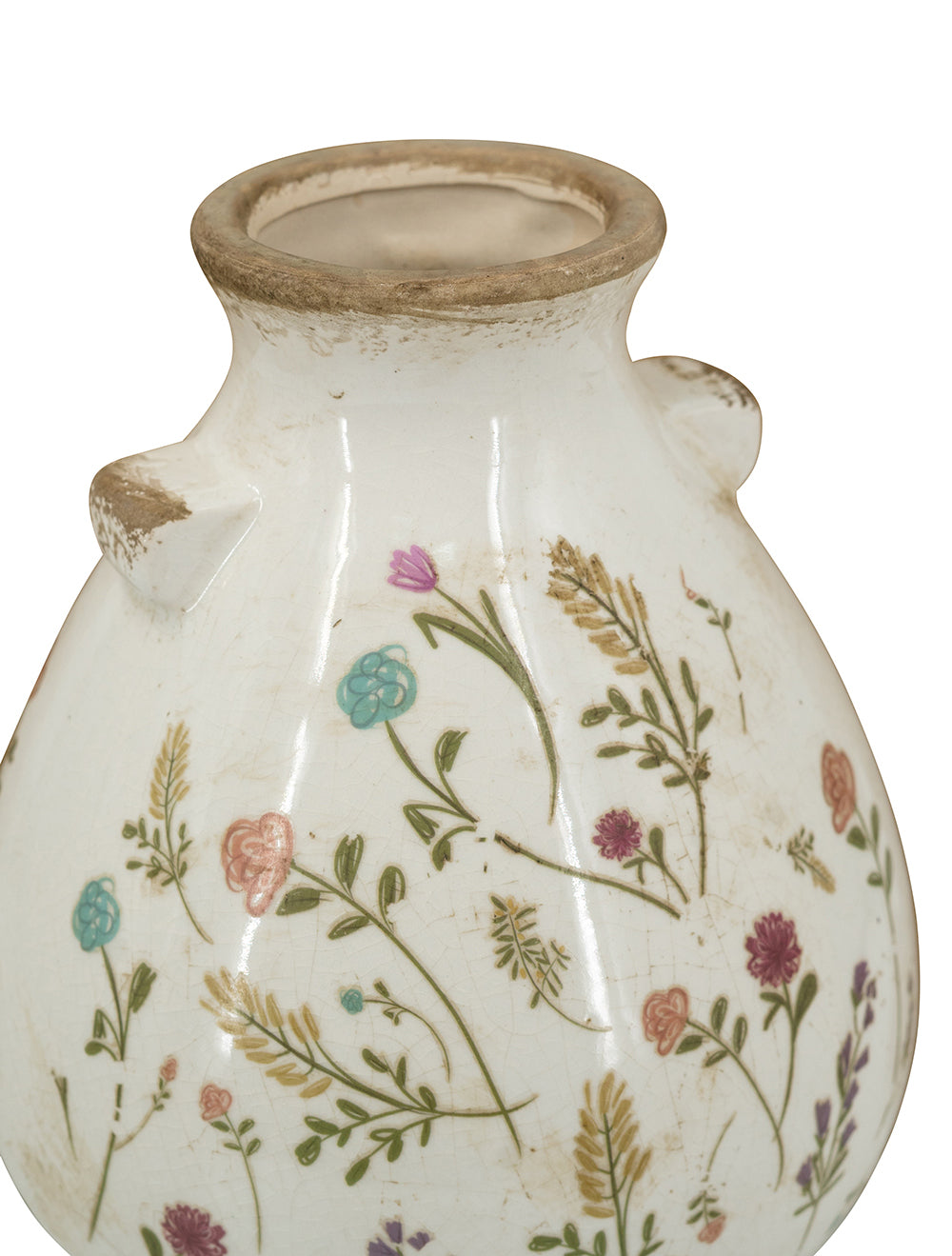 6.7x6.7x7.7' Round Ceramic Accent Vase with Multi-Colored Floral Motifs