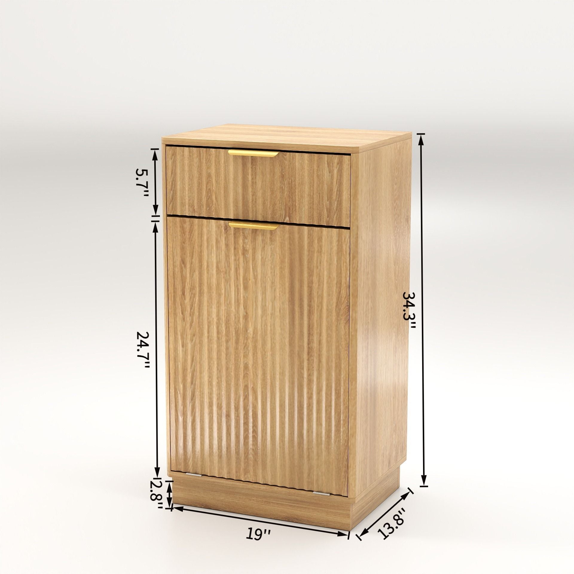 Tilt Out Trash Can Cabinet With Wave Textured Drawer & Pull Out Bin