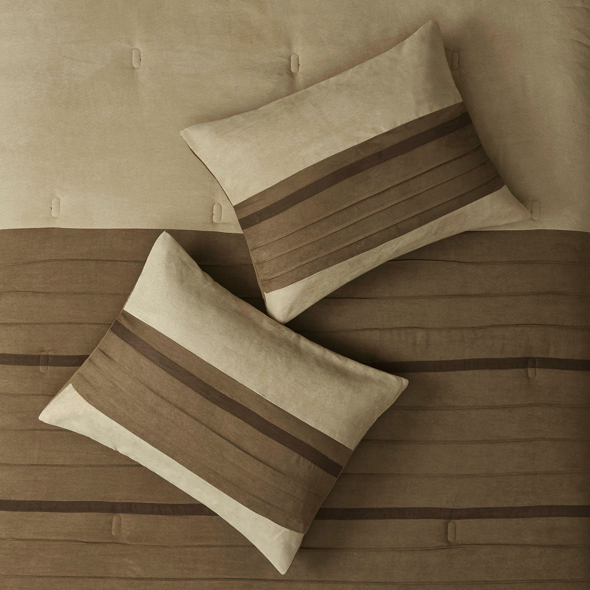 7 Piece Faux Suede Comforter Set Natural Queen