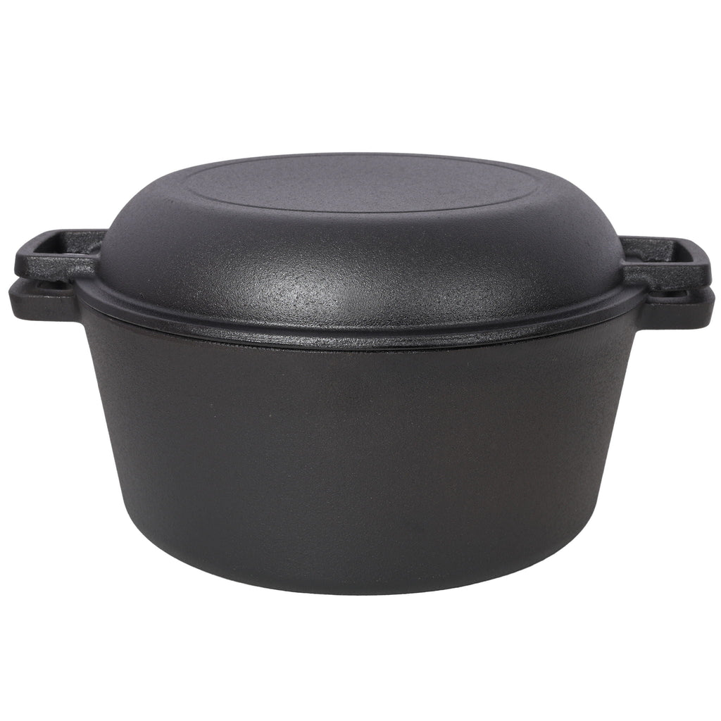 2 In 1 Pre-Seasoned Cast Iron Dutch Oven With Dual Handles, 5 Quart - Black