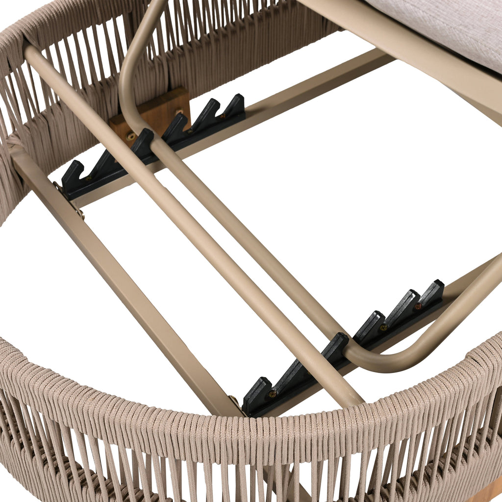 Outdoor Chaise Lounge Chair, Acacia Wood with Adjustable Backrest and Cushion
