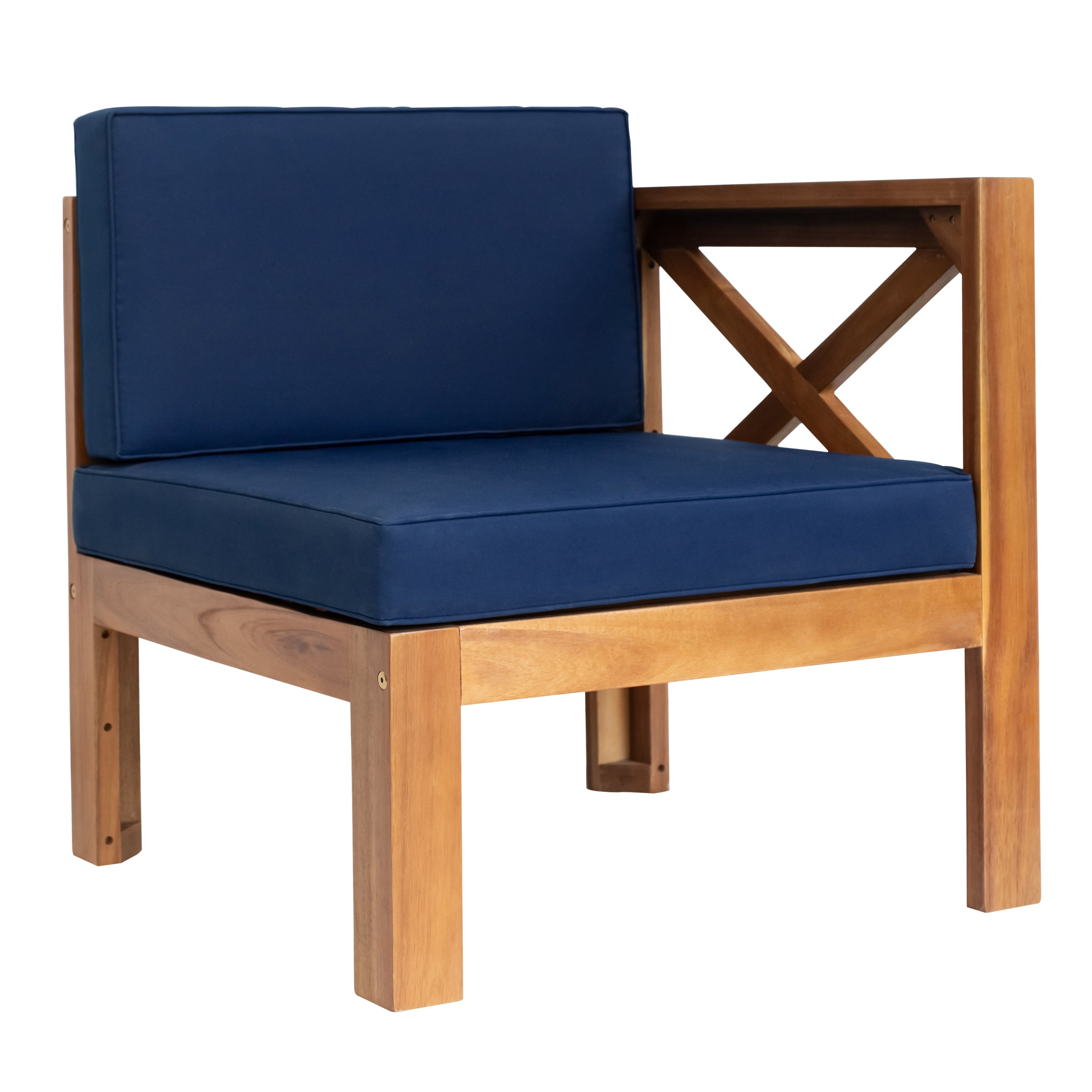 TOPMAX Outdoor 5-Piece Wood Sectional Patio Sofa Set with Blue Cushions