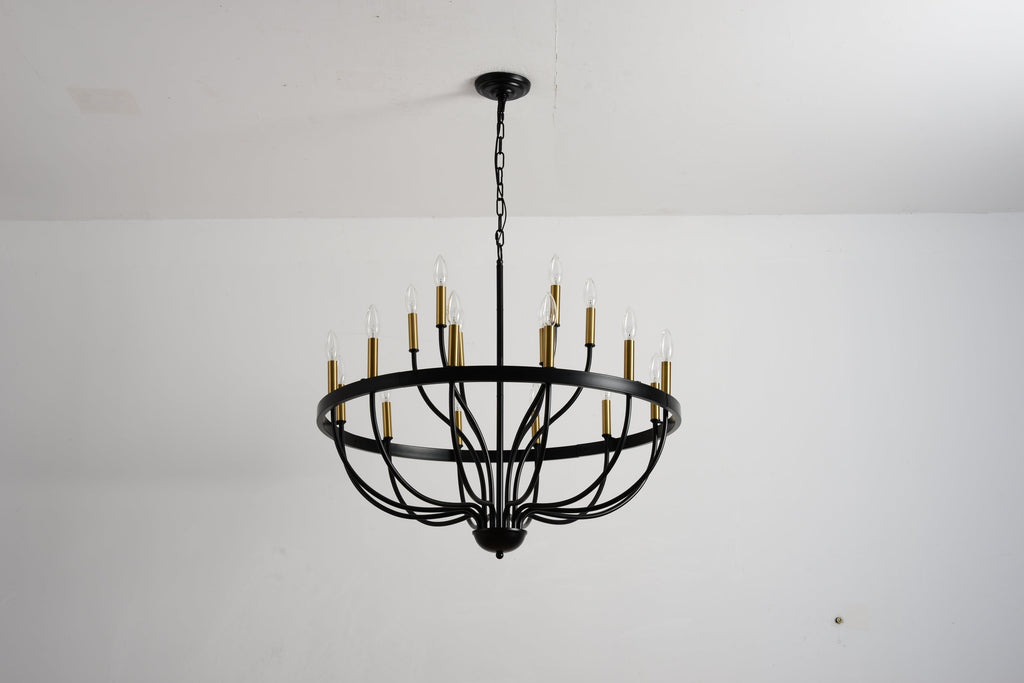 15-Light Industrial Iron Candle Chandelier Modern Farmhouse Pendant Light