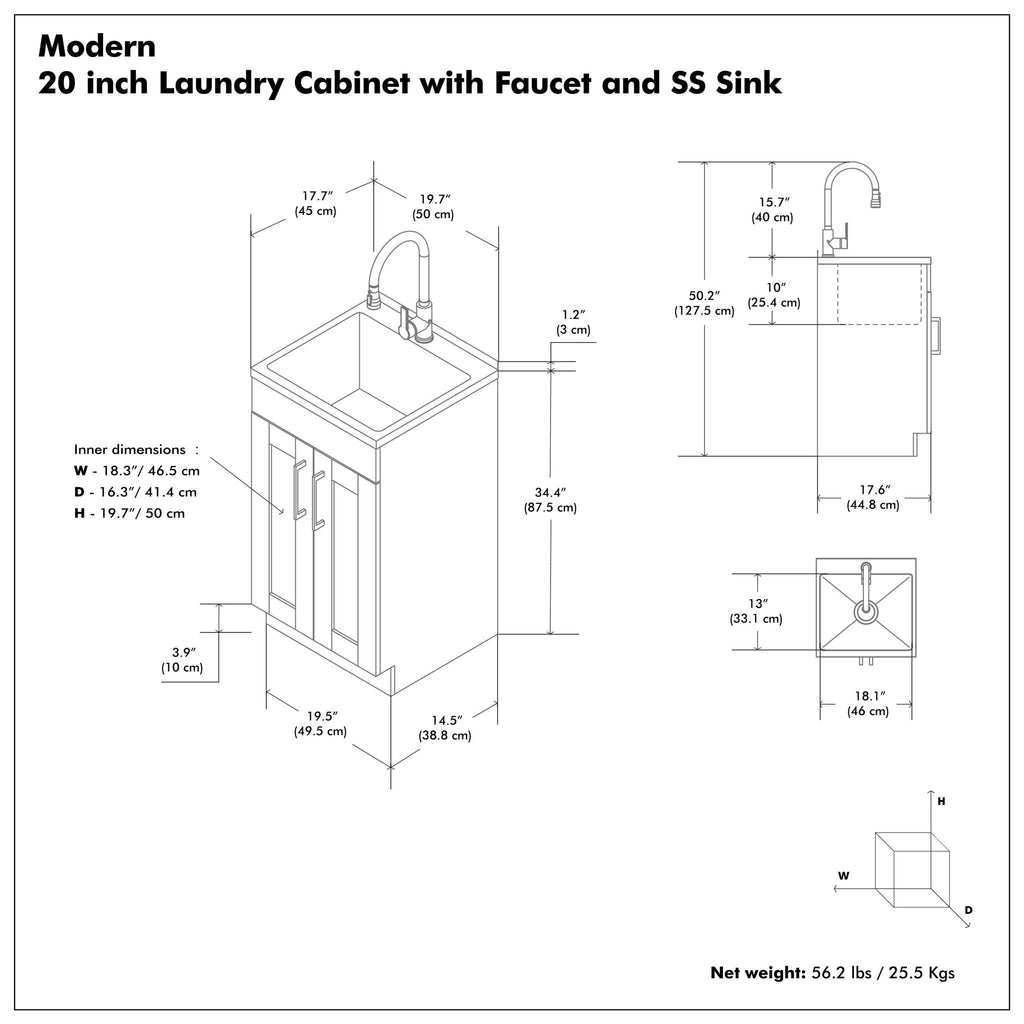 Modern Shaker All-In-One Laundry Utility Sink And Cabinet with Pull Out Faucet