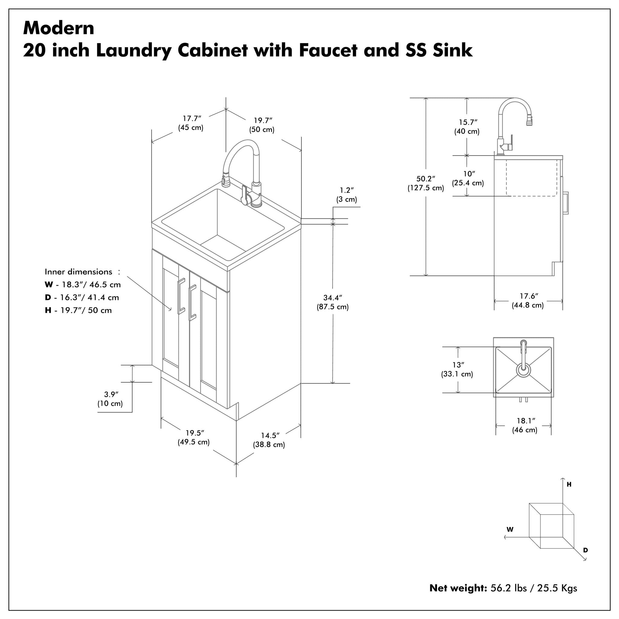 Modern Shaker All-In-One Laundry Utility Sink And Cabinet with Pull Out Faucet
