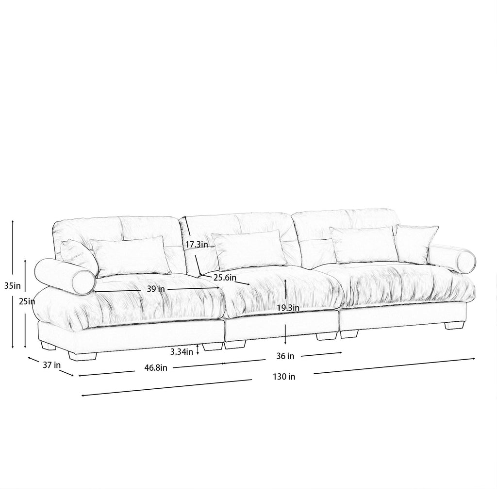 Modern Sofa With Bolstered Armrests And Pillows