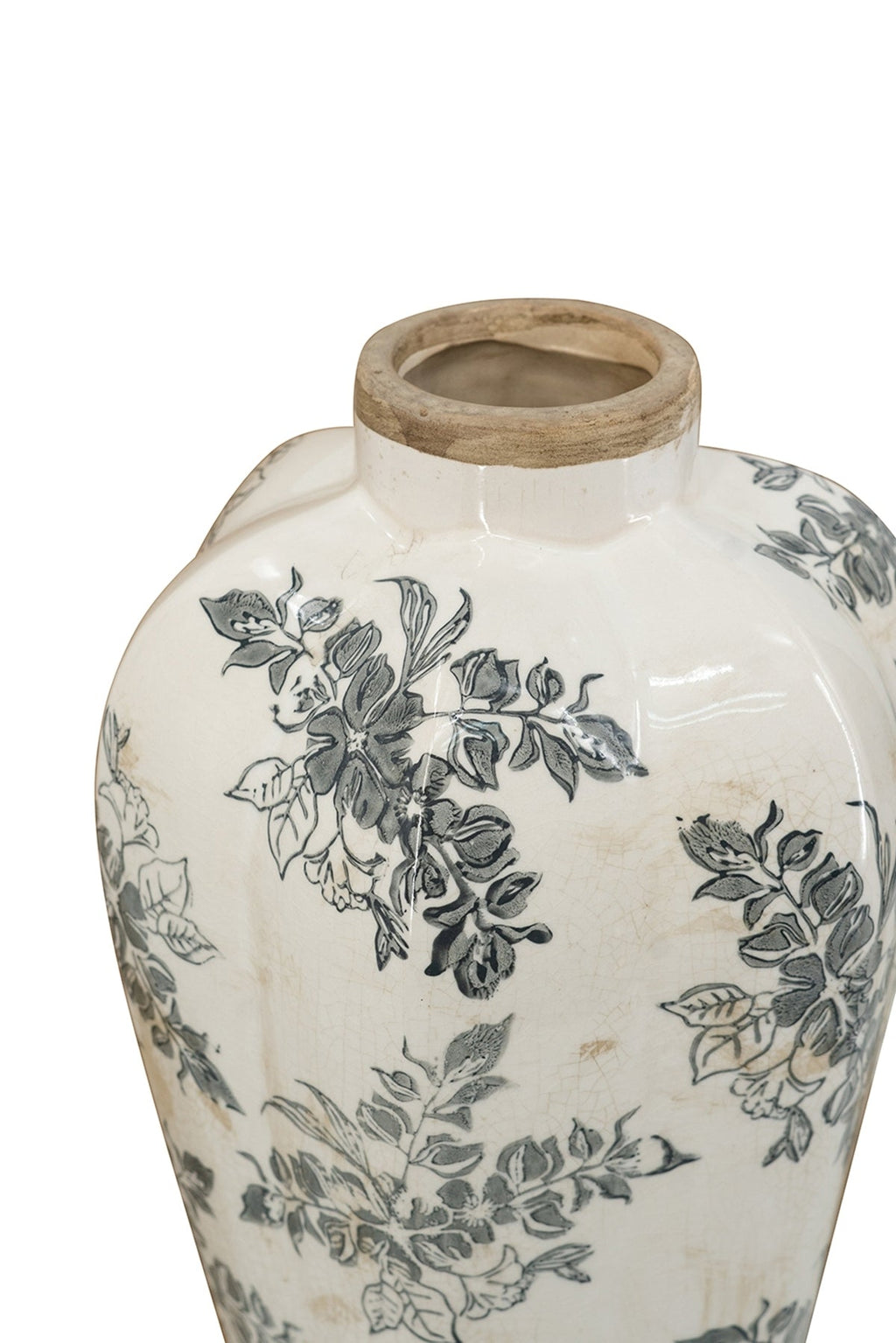 8.1x8.1x13.6' White Ceramic Accent Vase with Gray Floral Design