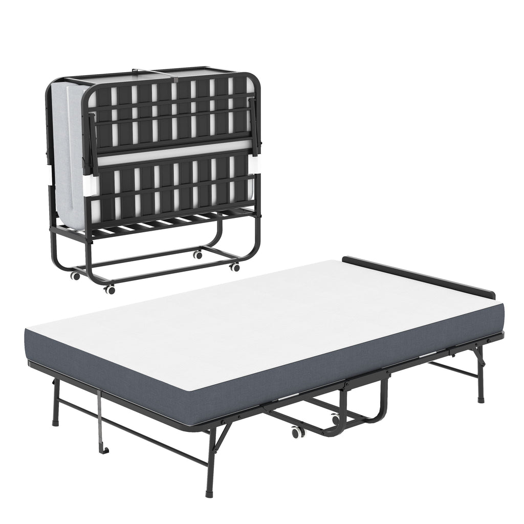 Twin Wide Folding Bed with Adjustable Headboard and Memory Foam Mattress