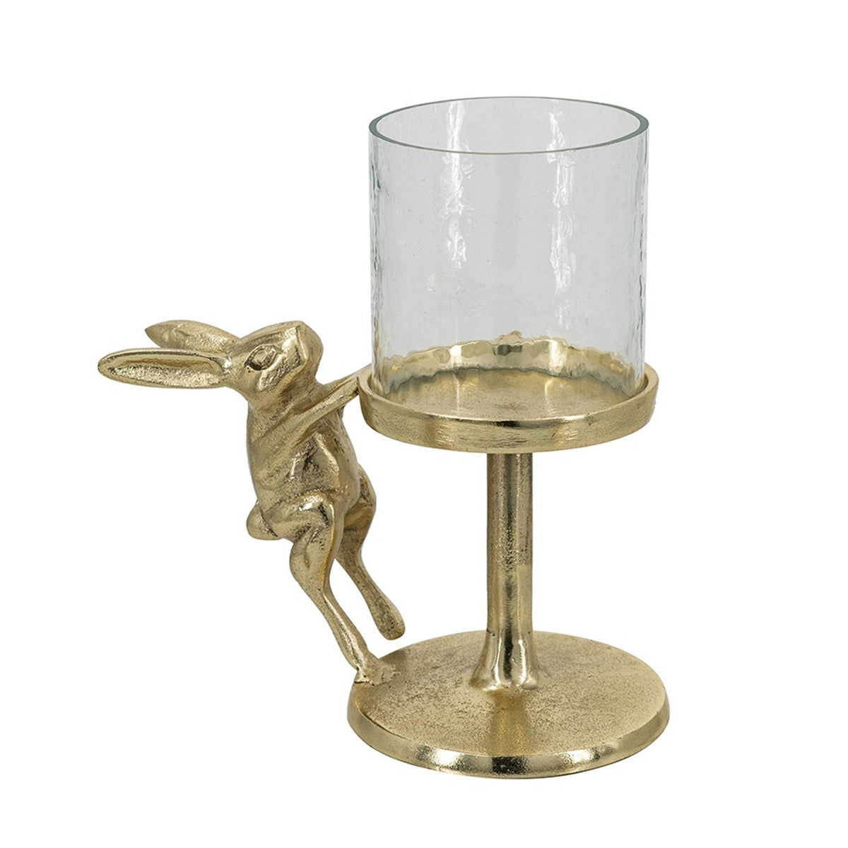 7x4x7.5' Gold Rabbit Pillar Candle Holder with Clear Glass Hurricane Shade