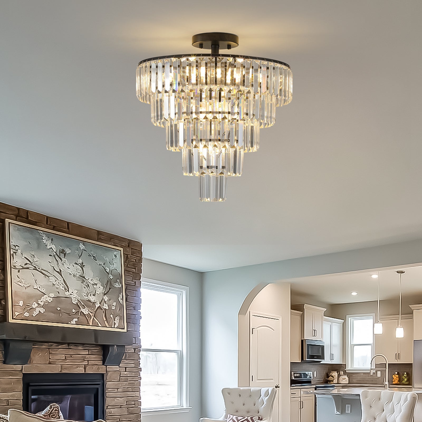 20" Black Crystal Chandelier Ceiling Light