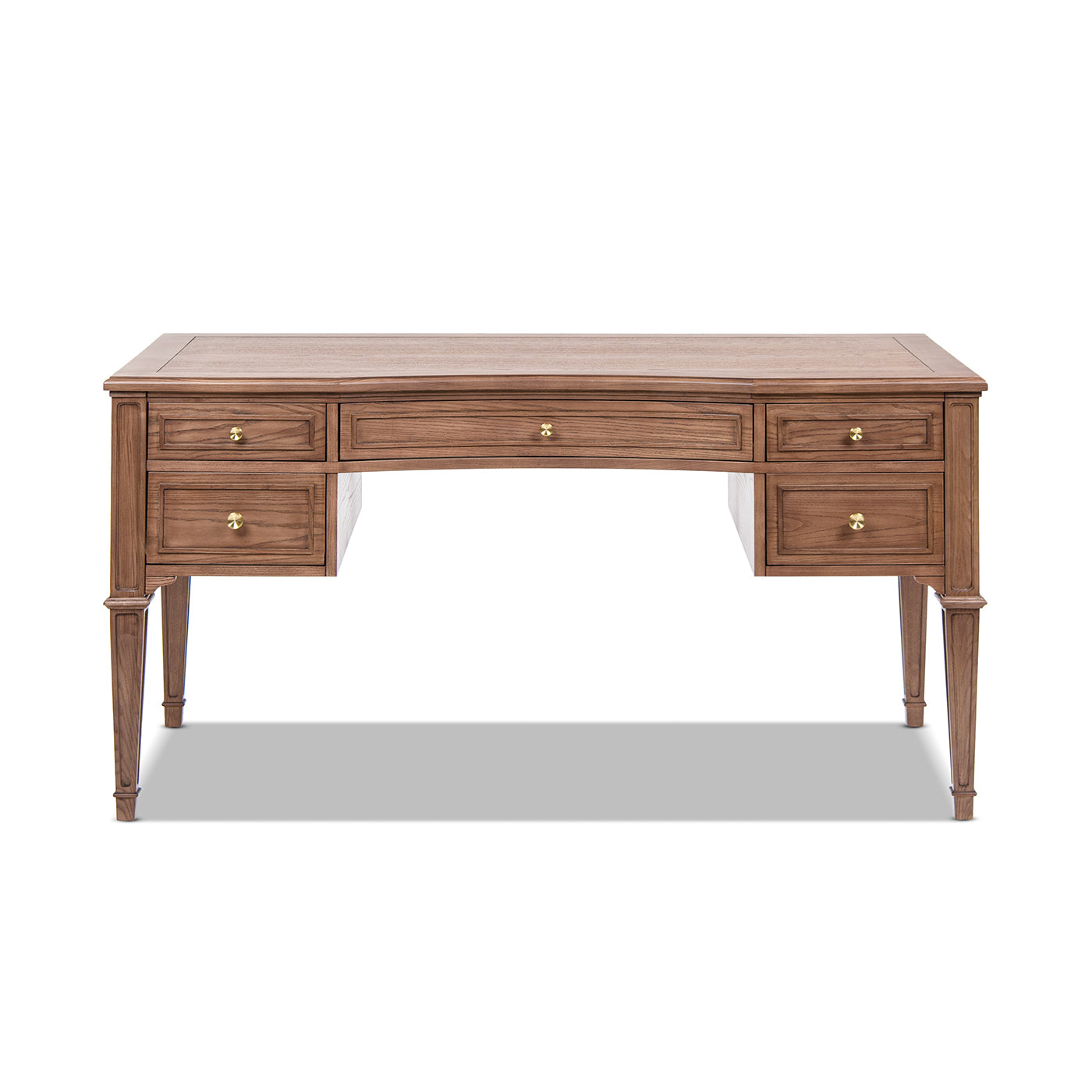 Dauphin Gold Accent 5-Drawer Wood Executive Desk Brown Ash Wood & Veneer