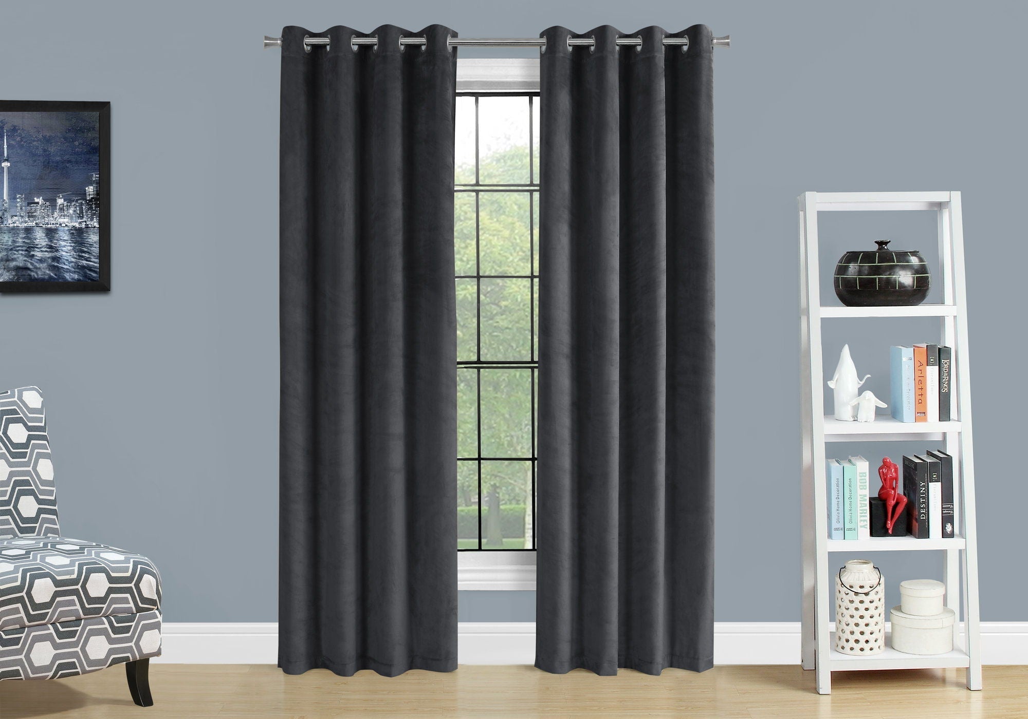 2 Pieces Set Room Darkening Curtain Panels with Grommet - Contemporary Style