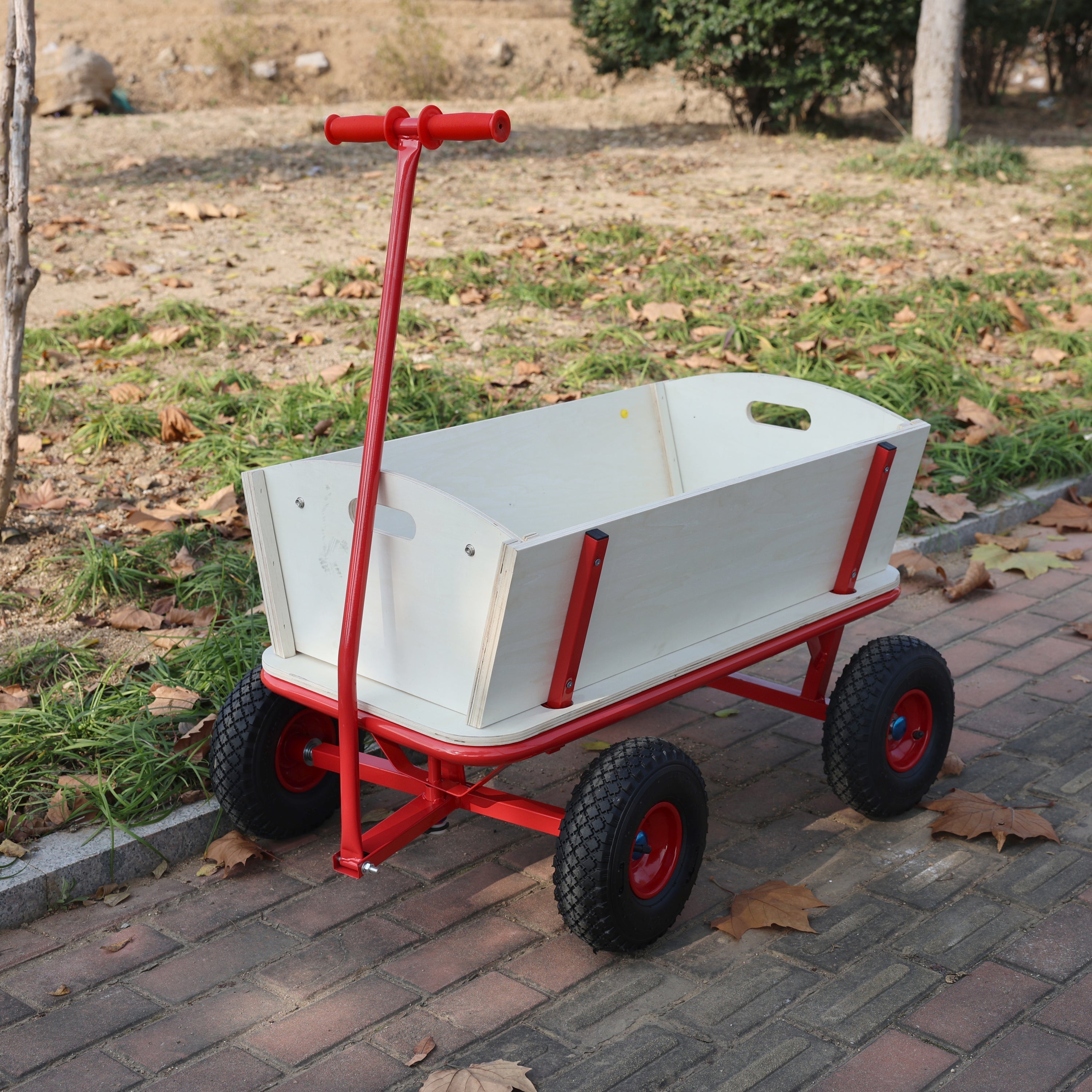 Wooden Children's Outdoor Stroller with Four-Wheel Design