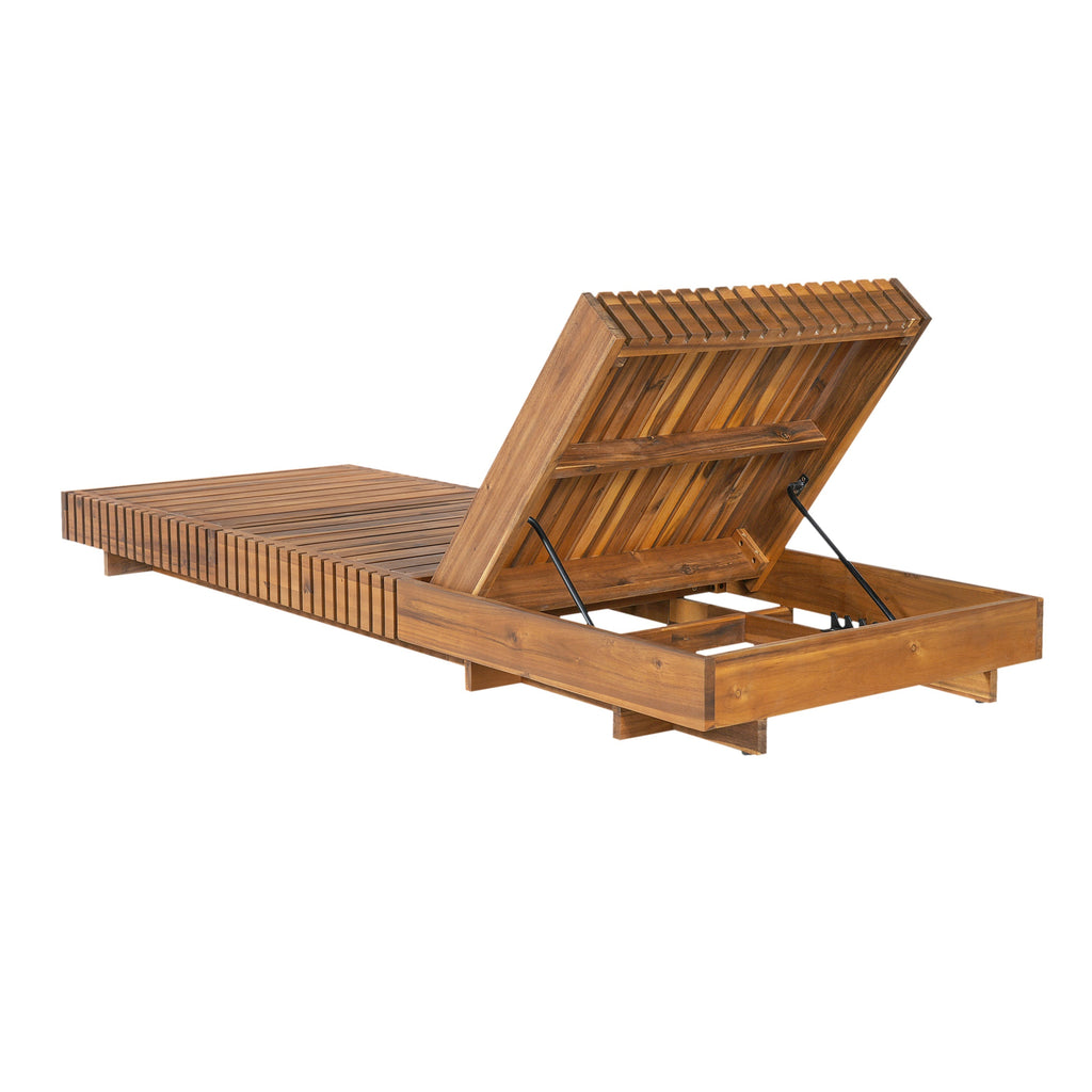 Lounge Chaise Set, Acacia Solid Wood with Cream Lounge Cushion